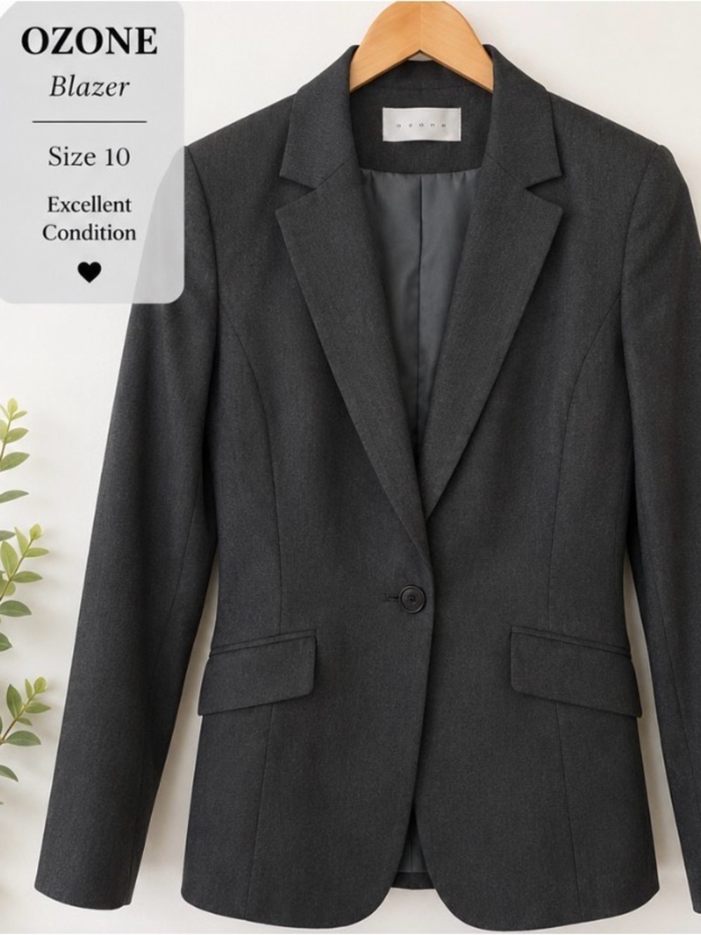 Ozone Charcoal Grey Tailored Blazer | Size 10 | Career & Business Classic